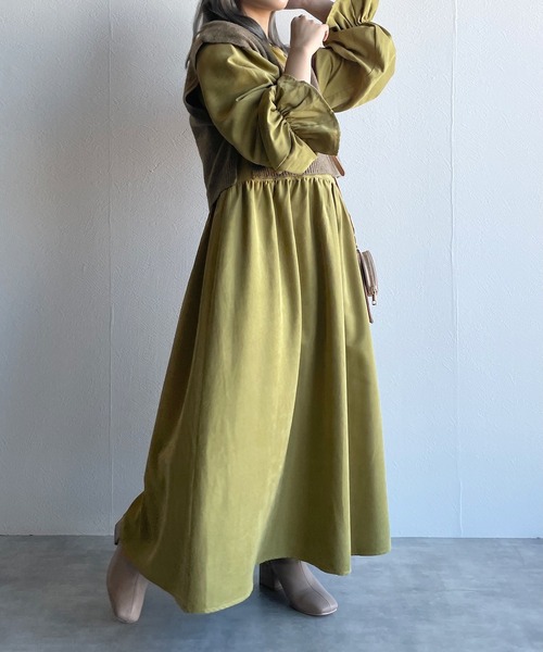 w closet（ダブルクローゼット）の「ギャザーワンピース+7GニットベストSET（ワンピース・レディース・アイボリー/オリーブ/ブラウン/ブラック/ブラック系その他・FREE）」の11枚目の写真