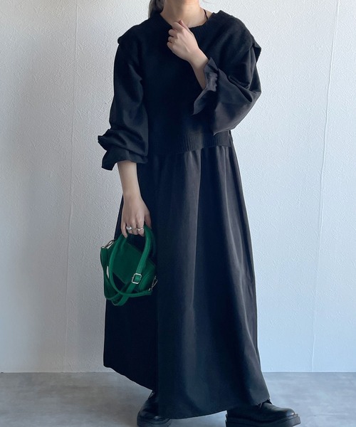 w closet（ダブルクローゼット）の「ギャザーワンピース+7GニットベストSET（ワンピース・レディース・アイボリー/オリーブ/ブラウン/ブラック/ブラック系その他・FREE）」の20枚目の写真