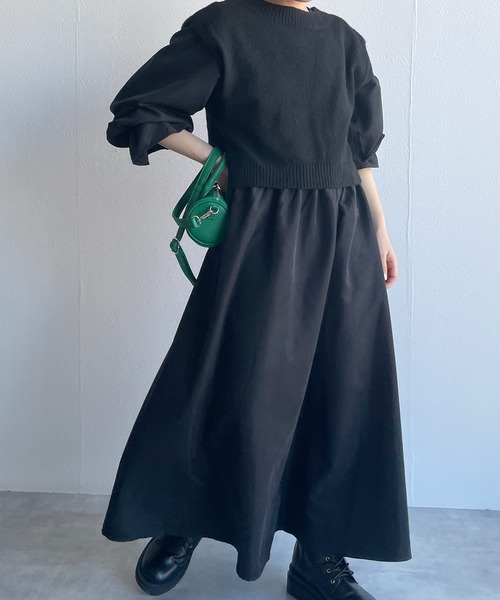 w closet（ダブルクローゼット）の「ギャザーワンピース+7GニットベストSET（ワンピース・レディース・アイボリー/オリーブ/ブラウン/ブラック/ブラック系その他・FREE）」の21枚目の写真