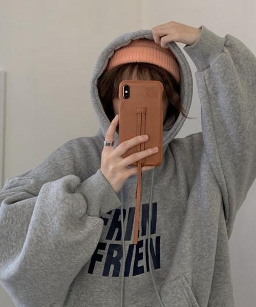 SONA（ソナ）の「SONYUNARA 英文プリントオーバーフィットフードスウェット（パーカー・レディース・グレー/アイボリー・FREE）」の4枚目の写真