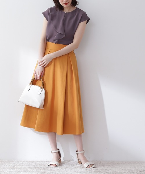 N.（N. Natural Beauty Basic）（エヌエヌナチュラルビューティーベーシック）の「【S Size Line】◆テックツイルタックフレアスカート（スカート・レディース・ベージュ/ブルー/ネイビー/オレンジ・SMALL/MEDIUM）」の4枚目の写真