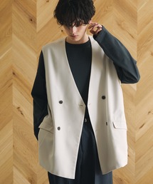 MONO-MART | ナチュラルシャンブレーファブリック オーバーダブルノーカラージレベスト(ベスト)