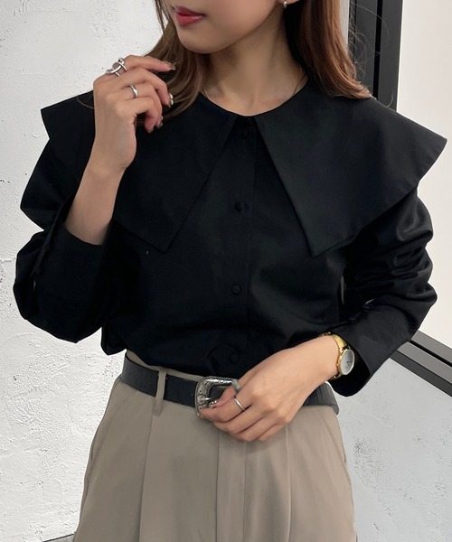 apres jour mignon(アプレジュールミニョン)の「カクエリブラウス【ZOZOTOWN限定アイテム】(シャツ/ブラウス・レディース・ブラック/オフホワイト/サックスブルー・X-LARGE/フリー)」の1枚目の写真