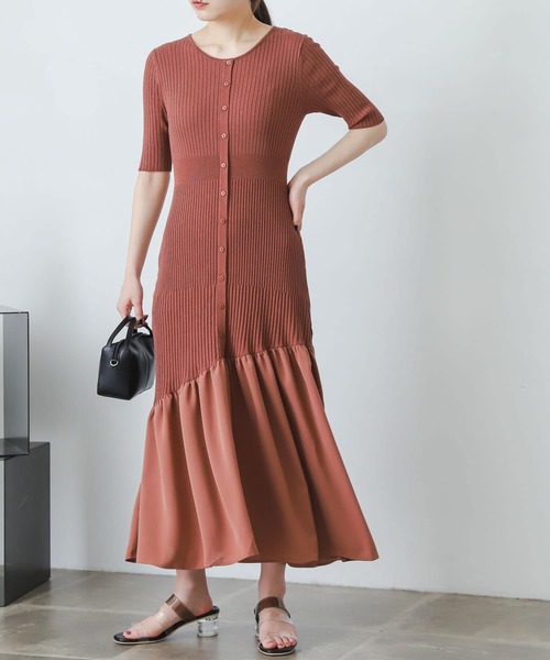 SENSE OF PLACE by URBAN RESEARCH（センスオブプレイスバイアーバンリサーチ）の「ドッキングニットマーメイドワンピース（ワンピース・レディース・ブラック/バーガンディー/ライトブルー・ONE）」の3枚目の写真