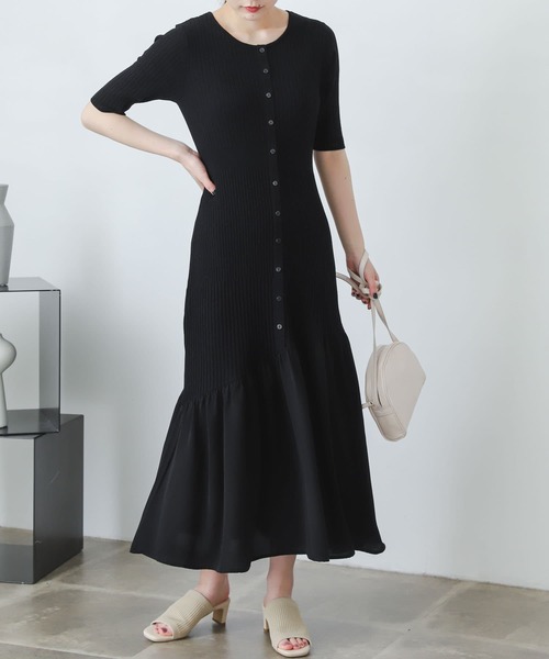 SENSE OF PLACE by URBAN RESEARCH（センスオブプレイスバイアーバンリサーチ）の「ドッキングニットマーメイドワンピース（ワンピース・レディース・ブラック/バーガンディー/ライトブルー・ONE）」の2枚目の写真