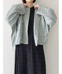 Samansa Mos2 blue | ノーカラーミリタリージャケット(ミリタリージャケット)