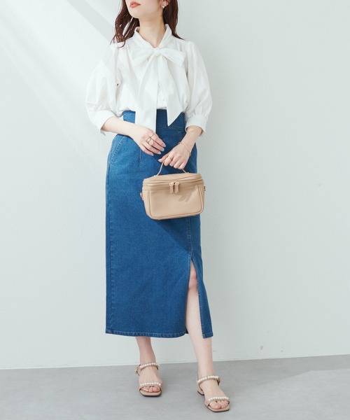 natural couture(ナチュラルクチュール)の「今季履きたい美シルエットアイテム タイトスリットハイウエストスカート(スカート・レディース・ブラック/ベージュ/オフホワイト/インディゴブルー/ブルー系・FREE)」の5枚目の写真