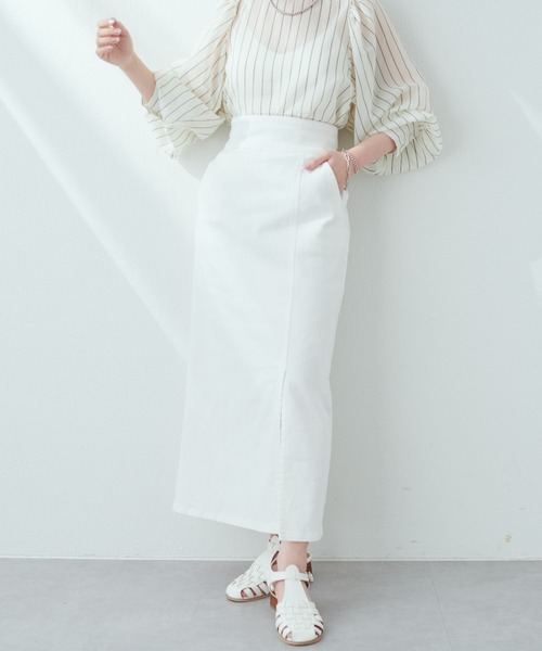 natural couture(ナチュラルクチュール)の「今季履きたい美シルエットアイテム タイトスリットハイウエストスカート(スカート・レディース・ブラック/ベージュ/オフホワイト/インディゴブルー/ブルー系・FREE)」の2枚目の写真