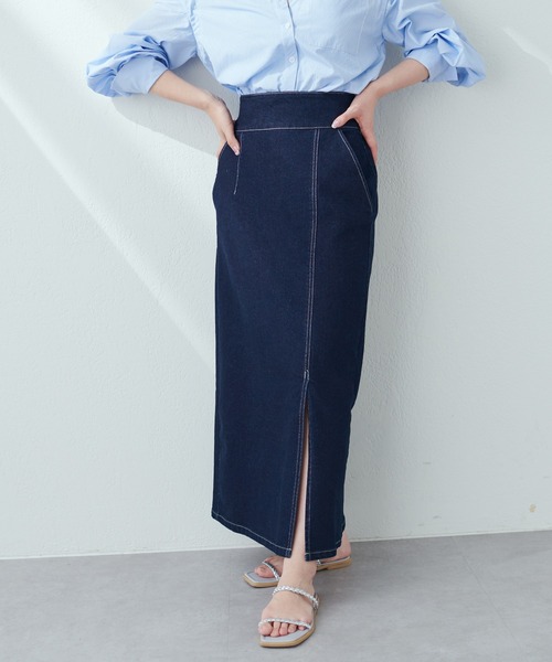natural couture(ナチュラルクチュール)の「今季履きたい美シルエットアイテム タイトスリットハイウエストスカート(スカート・レディース・ブラック/ベージュ/オフホワイト/インディゴブルー/ブルー系・FREE)」の4枚目の写真