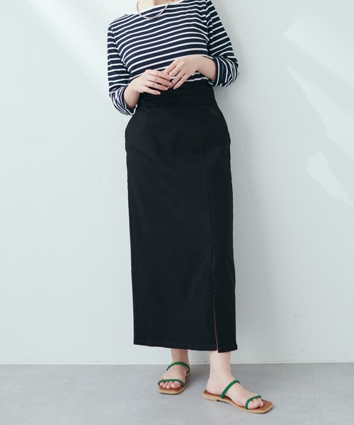 natural couture(ナチュラルクチュール)の「今季履きたい美シルエットアイテム タイトスリットハイウエストスカート(スカート・レディース・ブラック/ベージュ/オフホワイト/インディゴブルー/ブルー系・FREE)」の1枚目の写真