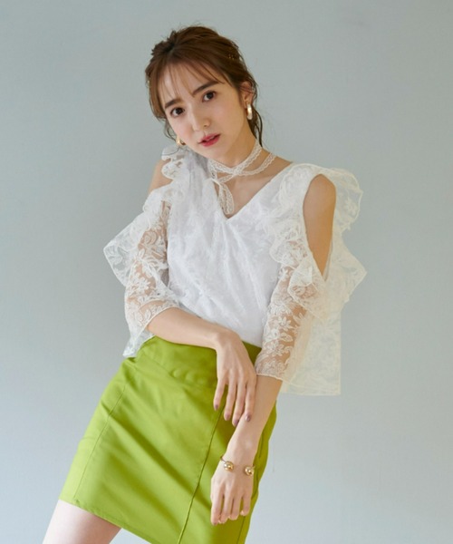（叶屋❤️）肩レースアップTシャツのみ Tops OneSide肩出しシャツ 551 | 可愛い服量産型服通販24cm