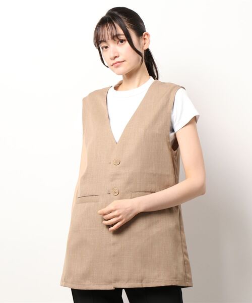 HONEYSUCKLE ROSE（ハニーサックルローズ）の「【HONEYSUCKLE ROSE】ノーカラージレ（その他トップス・レディース・ブラック/ベージュ・L）」の2枚目の写真