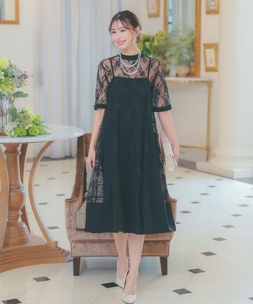 セール】パーティードレス Aライン 2連パールネックレス付き