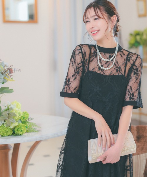 セール】パーティードレス Aライン 2連パールネックレス付き