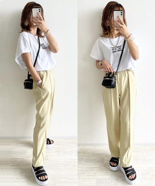 SUGAR BISKET(シュガービスケット)の「センタープレスイージーパンツ(Tシャツ/カットソー・レディース・ブラック/ベージュ/ピンク/グリーン/イエロー/ラベンダー・M/L)」の5枚目の写真