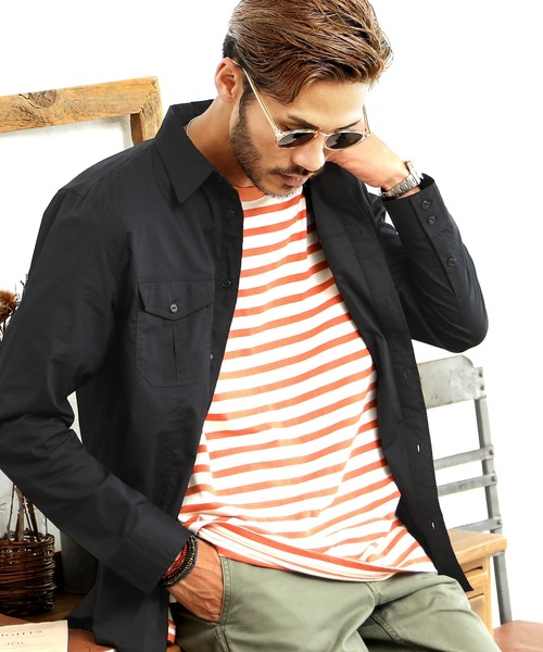 roshell（ロシェル）の「ストレッチブロードミリタリーシャツ（シャツ/ブラウス・メンズ・ホワイト/ブラック/ベージュ/ネイビー/カーキ・SMALL/MEDIUM/LARGE/X-LARGE）」の3枚目の写真