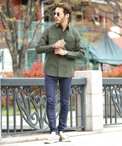 roshell（ロシェル）の「ストレッチブロードミリタリーシャツ（シャツ/ブラウス・メンズ・ホワイト/ブラック/ベージュ/ネイビー/カーキ・SMALL/MEDIUM/LARGE/X-LARGE）」の16枚目の写真