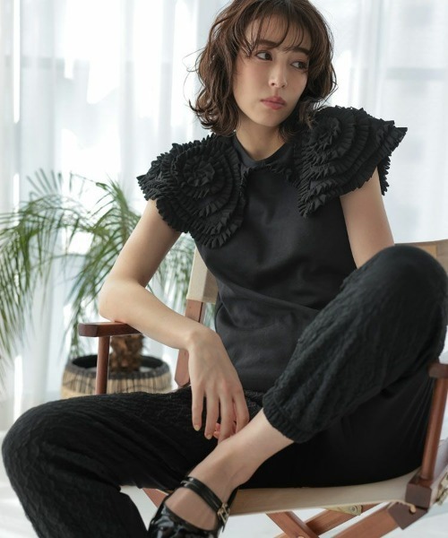 DONOBAN(ドノバン)の「フリルカラーノースリーブ(Tシャツ/カットソー・レディース・ホワイト/ブラック/ネイビー/グレー・FREE)」の13枚目の写真