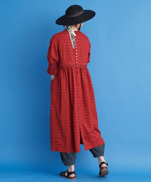 Malle（マル）の「malle コットン/サマーワークドレス（ワンピース・レディース・インディゴブルー/レッド/マスタード・FREE）」の4枚目の写真