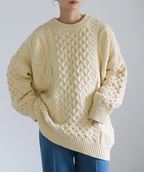 select MOCA（セレクトモカ）の「フィッシャーマンルーズニット（ニット/セーター・レディース・オレンジ/アイボリー/ライトカーキ・FREE）」の16枚目の写真