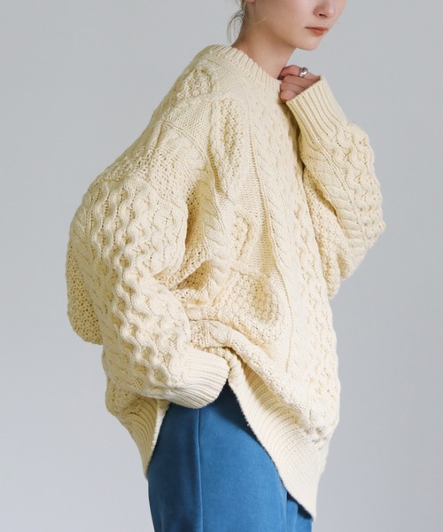 select MOCA（セレクトモカ）の「フィッシャーマンルーズニット（ニット/セーター・レディース・オレンジ/アイボリー/ライトカーキ・FREE）」の15枚目の写真