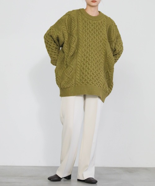 select MOCA（セレクトモカ）の「フィッシャーマンルーズニット（ニット/セーター・レディース・オレンジ/アイボリー/ライトカーキ・FREE）」の22枚目の写真