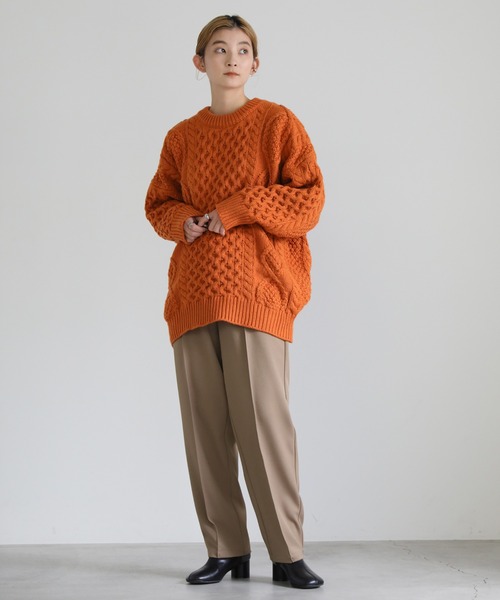 select MOCA（セレクトモカ）の「フィッシャーマンルーズニット（ニット/セーター・レディース・オレンジ/アイボリー/ライトカーキ・FREE）」の12枚目の写真