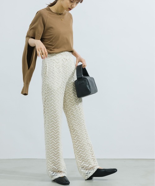 NEUNA(ヌナ)の「【トレンドのヘリンボーンを取り入れて。】ヘリンボーンレースレイヤードパンツ(その他パンツ・レディース・アイボリー/ブラウン・SMALL/MEDIUM/LARGE)」の6枚目の写真