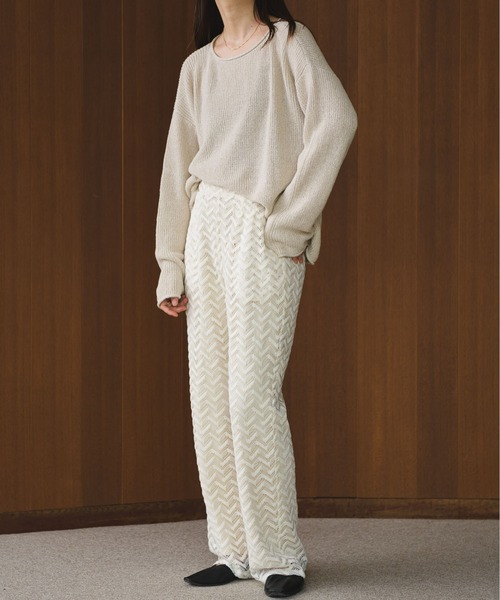 NEUNA(ヌナ)の「【トレンドのヘリンボーンを取り入れて。】ヘリンボーンレースレイヤードパンツ(その他パンツ・レディース・アイボリー/ブラウン・SMALL/MEDIUM/LARGE)」の3枚目の写真