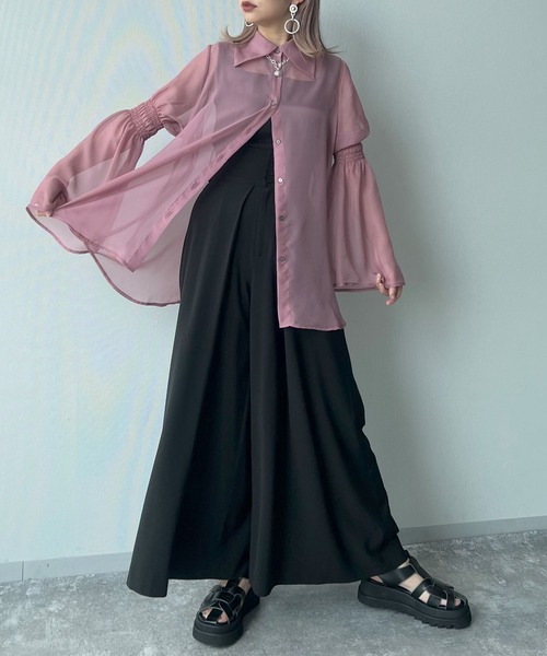 HARE（ハレ）の「ハイウエストスーパーワイドパンツ(HARE)（スラックス・レディース・ブラック/パープル・FREE）」の3枚目の写真