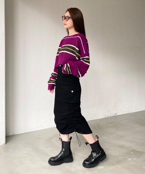 SHAGGIE（シャギー）の「サイドシャーリングミリタリーミディ丈スカート（スカート・レディース・ブラック/グレー/カーキ・SMALL/MEDIUM）」の8枚目の写真