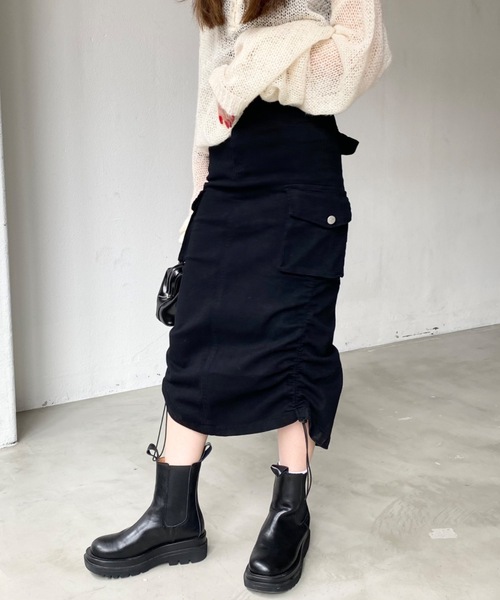 SHAGGIE（シャギー）の「サイドシャーリングミリタリーミディ丈スカート（スカート・レディース・ブラック/グレー/カーキ・SMALL/MEDIUM）」の21枚目の写真