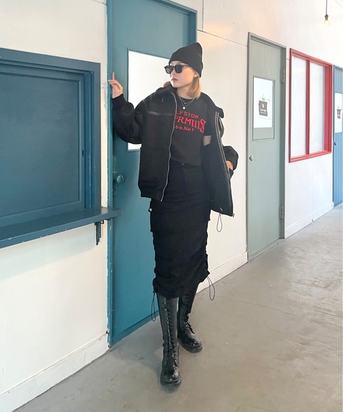 SHAGGIE（シャギー）の「サイドシャーリングミリタリーミディ丈スカート（スカート・レディース・ブラック/グレー/カーキ・SMALL/MEDIUM）」の22枚目の写真