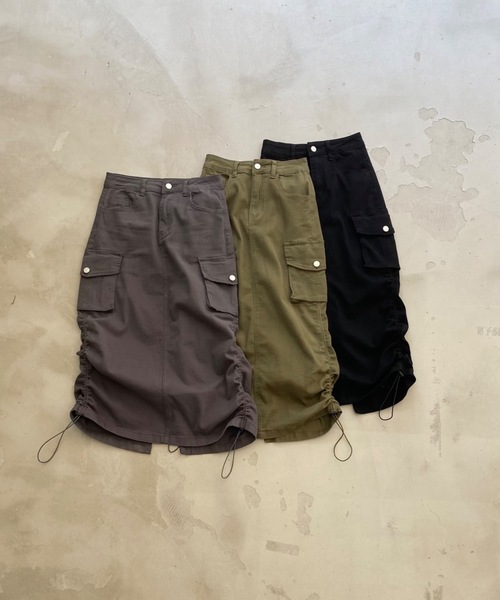 SHAGGIE（シャギー）の「サイドシャーリングミリタリーミディ丈スカート（スカート・レディース・ブラック/グレー/カーキ・SMALL/MEDIUM）」の16枚目の写真