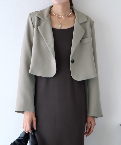 BLUEEAST（ブルーイースト）の「ショートジャケット（テーラードジャケット・レディース・ブラック/ベージュ/グレイッシュベージュ/グレー系/ブラック系・MEDIUM/LARGE）」の8枚目の写真