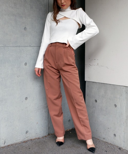 SPIRALGIRL（スパイラルガール）の「ベーシックタックパンツ（スラックス・レディース・ブラック/ブラウン/ボルドー・FREE）」の14枚目の写真