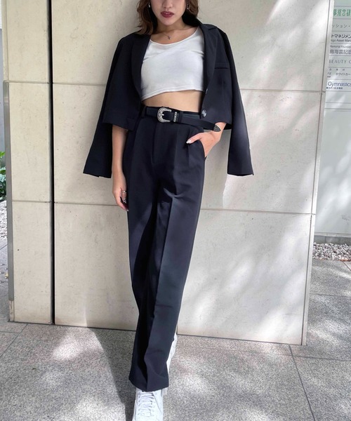 SPIRALGIRL（スパイラルガール）の「ベーシックタックパンツ（スラックス・レディース・ブラック/ブラウン/ボルドー・FREE）」の12枚目の写真