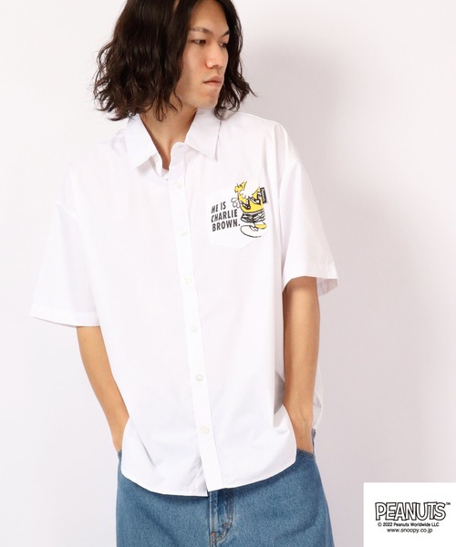 バズリクソンズ×PEANUTS スヌーピー ホワイトシャンブレーシャツ 半袖 BUZZ RICKSON'S(バズリクソンズ)×PEANUTS『TYPE MA-1』SNOOPY