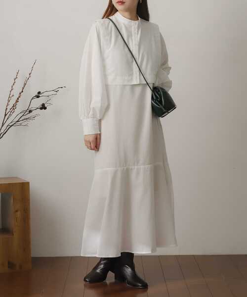 SENSE OF PLACE by URBAN RESEARCH（センスオブプレイスバイアーバンリサーチ）の「ベストレイヤードシャツワンピース（ワンピース・レディース・チャコールグレー/オフホワイト/グリーン系その他/ブルー系その他/イエロー系その他・ONE/S）」の7枚目の写真