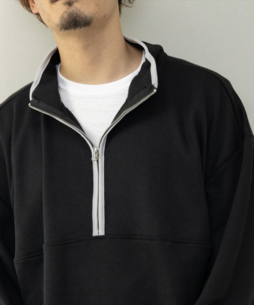 B.I.D.(ビーアイディー)の「《裏毛ハーフZIP》ビッグトレーナー(300g)(スウェット・レディース・ネイビー/ブラック/杢グレー・L/LL/M)」の6枚目の写真