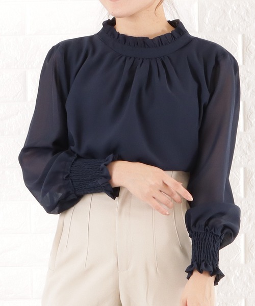 Lace Ladies（レースレディース）の「フリルネックシフォンブラウス（シャツ/ブラウス・レディース・ブラック/ホワイト/ベージュ/グレー/ネイビー・S/M/XL/L）」の5枚目の写真