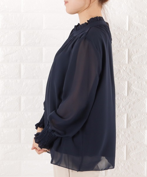Lace Ladies（レースレディース）の「フリルネックシフォンブラウス（シャツ/ブラウス・レディース・ブラック/ホワイト/ベージュ/グレー/ネイビー・S/M/XL/L）」の8枚目の写真