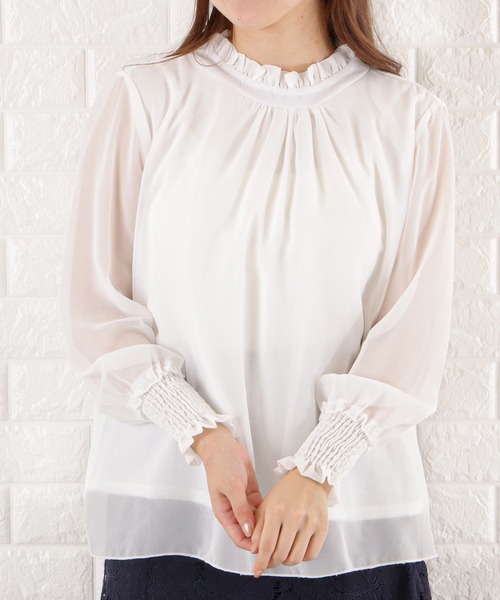 Lace Ladies（レースレディース）の「フリルネックシフォンブラウス（シャツ/ブラウス・レディース・ブラック/ホワイト/ベージュ/グレー/ネイビー・S/M/XL/L）」の11枚目の写真