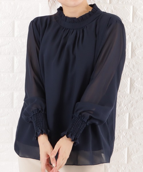 Lace Ladies（レースレディース）の「フリルネックシフォンブラウス（シャツ/ブラウス・レディース・ブラック/ホワイト/ベージュ/グレー/ネイビー・S/M/XL/L）」の6枚目の写真