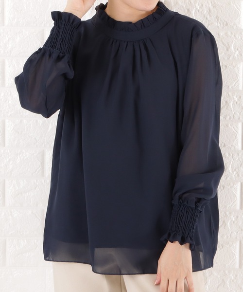 Lace Ladies（レースレディース）の「フリルネックシフォンブラウス（シャツ/ブラウス・レディース・ブラック/ホワイト/ベージュ/グレー/ネイビー・S/M/XL/L）」の7枚目の写真