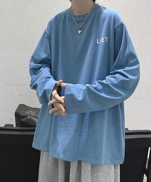 BASQUE magenta（バスクマゼンタ）の「LFET ワンポイント オーバーサイズ ロンＴ（Tシャツ/カットソー・メンズ・グレー/オレンジ/ブルー/パープル/ホワイト/ブラック/ライトブルー・FREE）」の5枚目の写真