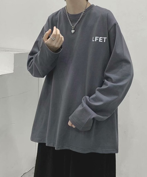 BASQUE magenta（バスクマゼンタ）の「LFET ワンポイント オーバーサイズ ロンＴ（Tシャツ/カットソー・メンズ・グレー/オレンジ/ブルー/パープル/ホワイト/ブラック/ライトブルー・FREE）」の10枚目の写真