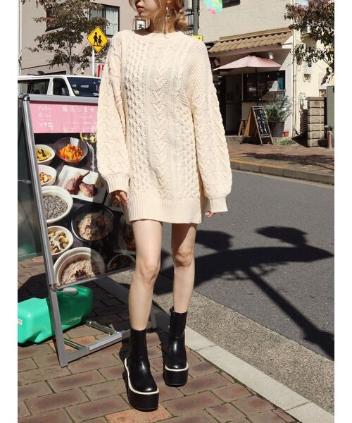 EVRIS(エヴリス)の「ケーブルルーズミニワンピース(ワンピース・レディース・グリーン/アイボリー/イエロー/ブラック・FREE)」の13枚目の写真