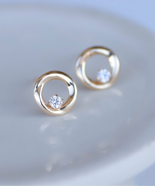 ビジューが煌めくサークルピアス[K10]（ピアス（両耳用））｜ANEMONE（アネモネ）
