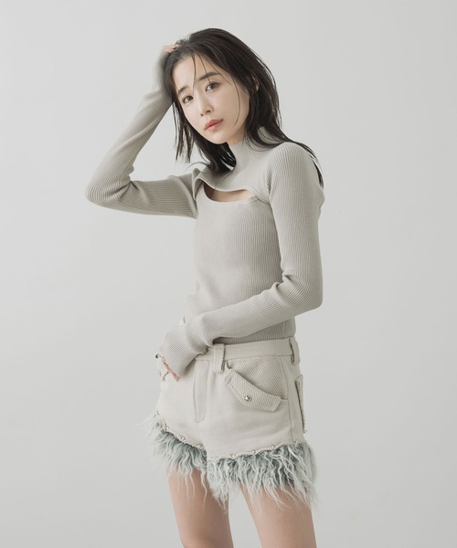 qumerry.（キュメリ）の「リブハイネックデザインプルオーバー（ニット/セーター・レディース・グレー系その他/アイボリー/ブラック・SMALL/MEDIUM）」の3枚目の写真